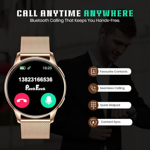 Image of PunnkFunnk Active 5 Smart Watch with 1.3 inch AMOLED HD Display | Bluetooth Calling, AI Voice Assistant, 100+ Sports Modes, Heart Rate & SPO₂ Tracking, IP68 Waterproof for Men & Women- (Millanese Gold)