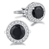 Gemelos de cristal para hombre, gemelos de circonita cúbica brillante con diamantes dorados para boda, novio, padrino (negro), 0.62*0.62inch, Metal, Circonia cúbica