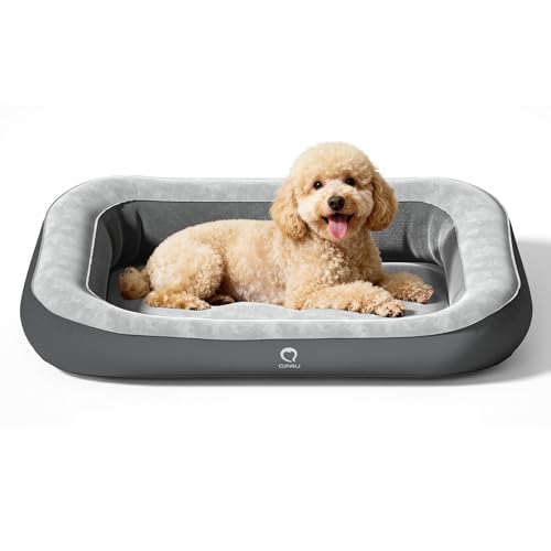 QPAU Aufblasbares Hundebett mit Seiten, waschbares Haustierbett für Reisen, Camping und Zuhause, wasserdichtes tragbares Hundebett mit Pumpe und Tasche für kleine, mittelgroße und große Hunde (Mittel)