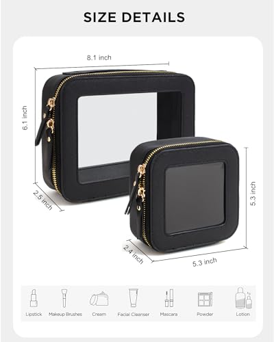 KOTORA Small Makeup Bag for Purse Cute Travel Makeup Bag Clear Cosmetic Bag with Zipper, Car Make Up Bag Organizer Storage Traveling Car Accessories Travel Essentials for Women (Black)2