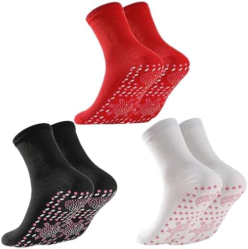 WenFeng 3 Pair Tourmaline Thermal Circulation Acupressure Self-Heating Shaping Socks, AFIZ Tourmaline Slimming Health Sock,Foot Massage Thermotherapeutic Sock (3 Color)