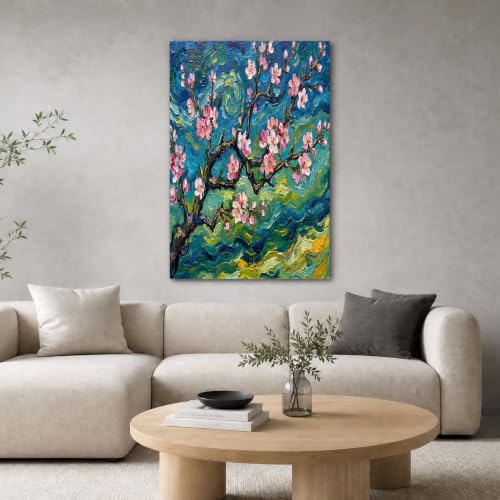 Tableau Mural Branches de Pêcher en Fleurs de style champs de montagne tourbillonnants