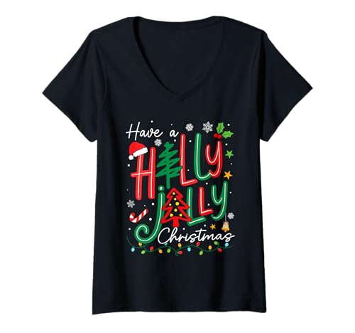 Womens Have A Holly Xmas Jolly Christmas Tree Men Women Kid V-Neck T-Shirt