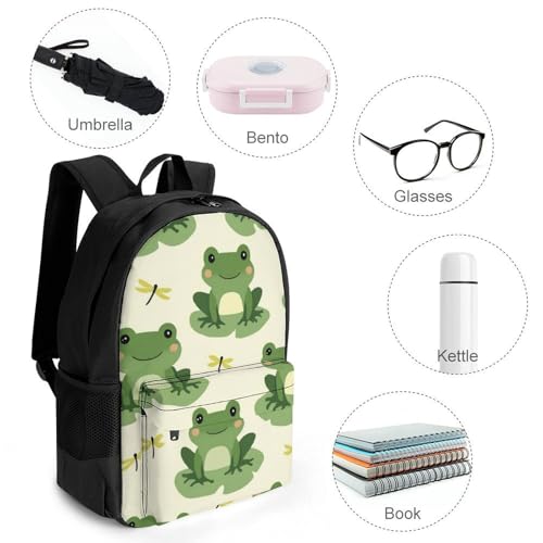 Unisex Cute Frog Animal Green Frogs Backpack, Elegant Large Capacity Backpack with Water Bottle Pocket, Adjustable Travel Shoulder Bag for Women Men4
