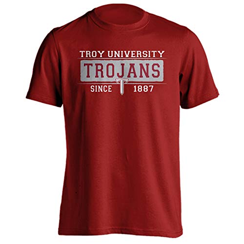 Sport Your Gear Troy Trojans NCAA Bar Mascot Established Short Sleeve T-Shirt - (Troy Cardinal, L)