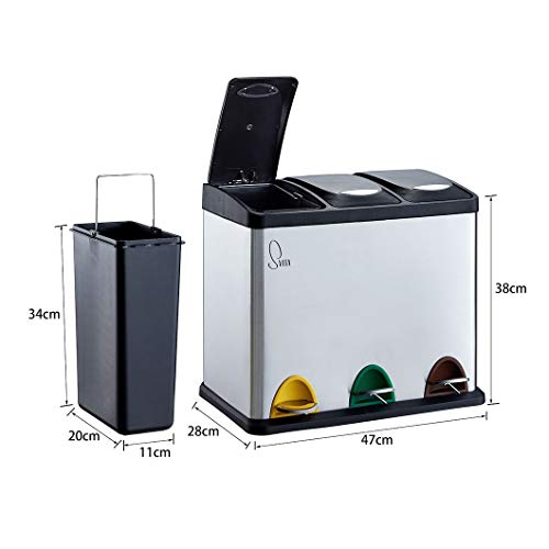 SVITA TC3X8 Küchen-Eimer 24 Liter 3X 8L Edelstahl dreifach Abfalleimer 3er-Mülleimer Mülltrennung Treteimer mit Deckel aus Edelstahl Silber mit Pedalen und herausnehmbaren Eimern – Bild 7