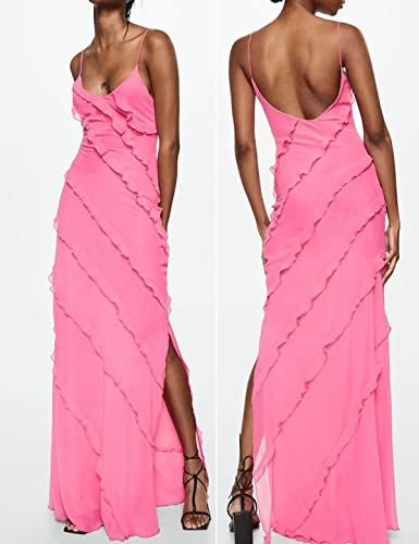 Image of houstil Women's Casual Summer Dress Strap Ruffle Beach Party Maxi Cocktail Evening Holiday Wedding Guest Dresses