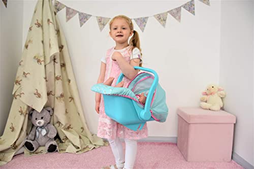 KOOKAMUNGA KIDS Baby Doll Car Seat and Carrier - Adjustable Canopy - Movable Handle - Doll Carseat w/ Safety Harness - Soft Headrest - Doll Carrier - Car Seat For Baby Dolls 18 Inches - Blue Rainbow - Thumbnail 2