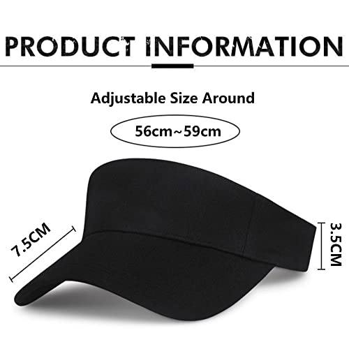 Unisex Summer Outdoor Golf Visors, Adjustable Beach Hat Classic Solid Sun Visor For Women Men 22-23 Inches (Medium Adjustable For 22"-23", Black 1Pcs) #TOP7