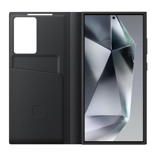 Image of Samsung Polyurethane Galaxy S24 Ultra S-View Wallet Phone Case, Protective Cover with Smart Small Screen View, Finger Tap Control, Slim Design, Card Holder Pocket, US Version, EF-ZS928CBEGUS, Black