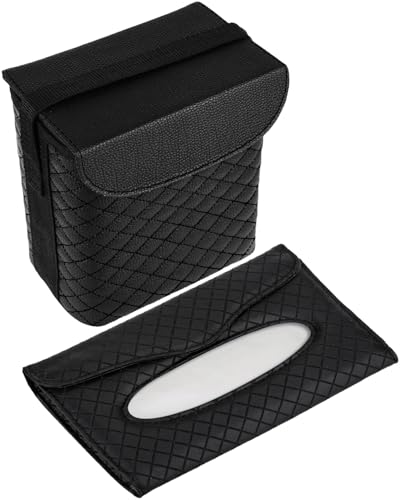 BELINOUS-Leather-Car-Trash-Can-with-Matching-Tissue-Holder BELINOUS Leather Car Trash Can with Matching Tissue Holder - Image 1