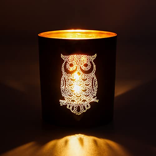 Larcenciel Portavelas Cristal Búho, Porta Velas Oro Negro, Vasos