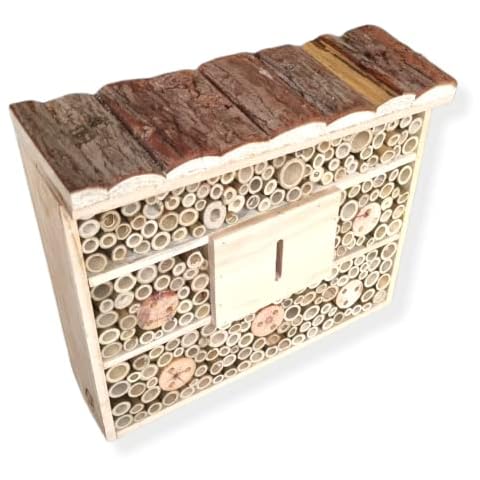 ANTEVIA - Large Insect Hotel 32 x 26 cm Wooden and Bark Roof | Over 10 Models | XXL Cabin House | Already Assembled (Rego) Cover