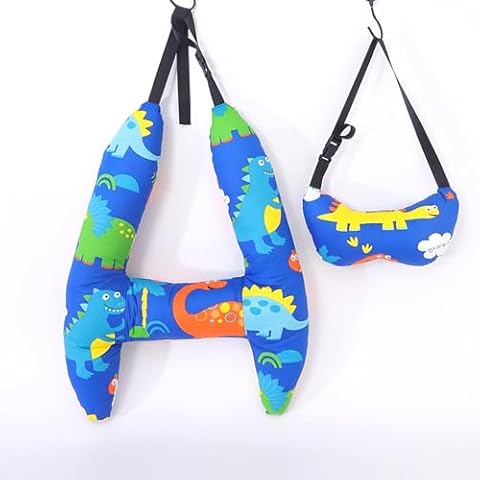 JUAWTYUK H-Shape - Kid Car Sleeping Head Support, Children's Car Pillows, Washable Neck Pillows, Ultimate Comfort and Secure, for in car Kids and Adults for Head,Neck,Arm Supports (Blue/Dinosaur) Cover
