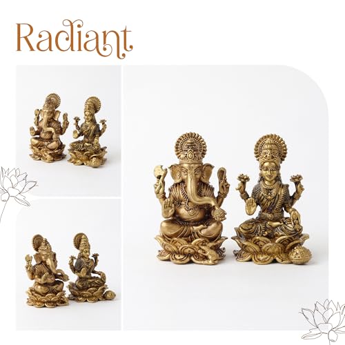Image of Habere India-All the Cultures Fabricating India Brass Lakshmi Ganesh Idol Set for Pooja Room | Pure Brass Lakshmi Ganesh Murti for Home | Decorative Statue for Mandir (Design09: L4.5 x W4 x H6 cm)