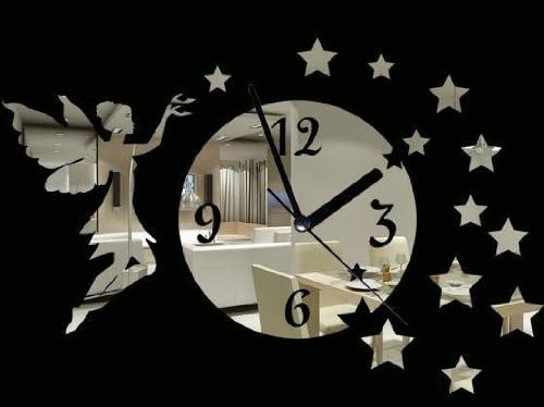 DIY Angle and Star Wall Clock Mirror Wall Clock Fashion Modern Design Wall Sticker Home Decoration (silver)