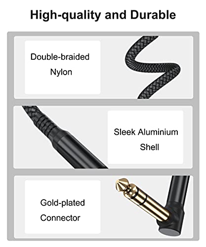 Elebase 1/4 Inch TRS Instrument Cable 3M 2-Pack,Right-Angled Balanced 6.35mm Male Jack Stereo Audio Cord,Quarter 90 Degree 6.35 Lead Line for Electric Guitar,Bass,Keyboard,Mixer,Amp,Amplifier,Speaker - Image 2
