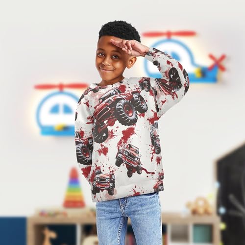 JUNZAN Monster Tie Dye Trucks Red Big Boys Hooded Sweatshirt Crewneck Outerwear for Kids Sports 4T4