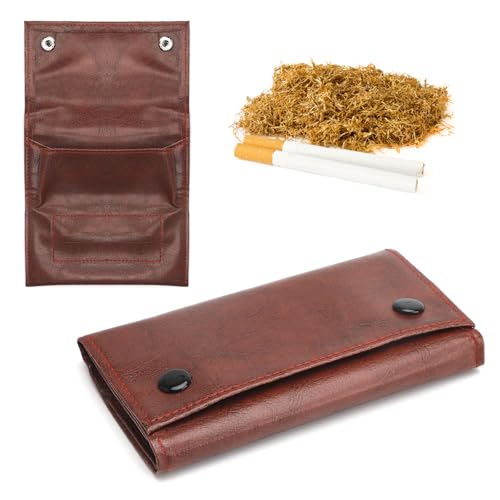 VOSSOT Blague à Tabac en Cuir, Brun Polyvalente Pliable Blague à Tabac à Rouler Sac à Tabac avec Compartiments Pratiques, Blague a Tabac pour Filtres...