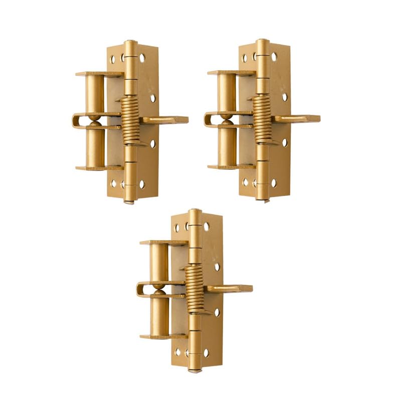 GLOXY 3 in 1 Automatic Self Closing Door Hinges Lock | 90 Degrees Positioning with Screws | Multifunctional Heavy Duty Stainless Steel Spring Door Closer for Cabinets, Home & Office (Gold, Pack of 3)