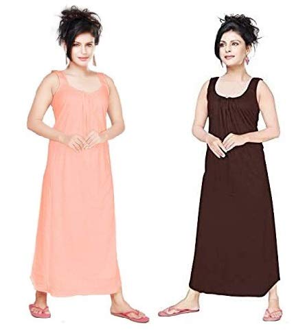 vibha n art of dressing Women's Hosiery Cotton Full Length Camisole, Long Inner Wear Petticoat-Nighty Slip-Kurti Suit Pack of 2 (X-Large, Peach, Brown)-picture-30