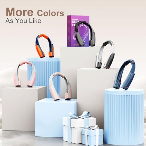 Image of AI Portable Neck Fan with 6 Powerful Speeds, 8000mAh Battery Operated USB-C Rechargeable Fan, Hands-Free 360 Cooling Neck Fan,Twistable,Ultra-Quiet Personal Fan for Women Men Office Travel(Champagne)