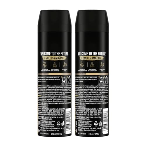 Image of Axe Gold Temptation Long Lasting Deodorant Bodyspray For Men, 215ml, Pack of 2