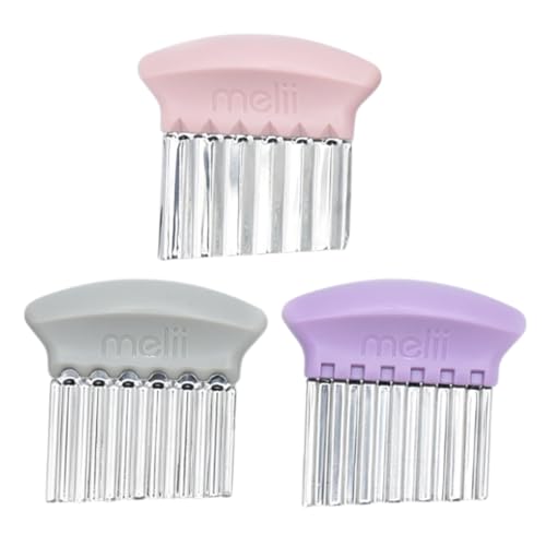 melii Stainless Steel Crinkle Cutters, 3-Pack, Wavy Knives with 3 Different Blades, Perfect for Cutting Vegetables, French Fries, Cheese, Sandwiches, Fruits - Pink, Purple, Grey