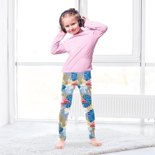 ALAZA Girls' Leggings Children's Yoga Pants Skinny Printed Dance Flamingo Blue Gold Comfortable 4T3