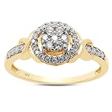 SAVEARTH DIAMONDS 1/4 ct. t.w Round Cut Lab Created Moissanite Diamond Halo Cluster Wedding Engagement Ring For Women In 14K Yellow Gold Over Sterling Silver (G-H Color, VVS1 Clarity, 0.25 Cttw)-9