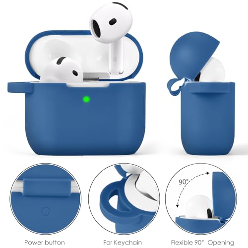 Image of Case Compatible for Apple Airpods 4 - VISOOM Airpods 4 Cases 2024 Cover Women Cute Silicone iPods 4 Earbuds Wireless Accessories Charging Cases Girl Bling Keychain for Airpod iPods 4th Generation