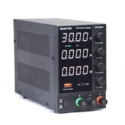 DPS305U 30V 5A DC Power Supply Variable 4 Digits 110V, Adjustable and Multi-funcitonal Switching Regulated Power Supply with 3-Digital LED Display with USB Interface, Power Cord for Laboratory