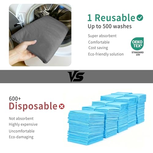 Image of Accompagner Incontinence Bed Pads Washable Waterproof, Ultra-Absorbent Reusable Underpads for Diaper Changing, Nursing, Bedridden, Adults, Seniors, Kids and Dogs (Dark Gray, 24 inchx24 inch(Pack of 6))