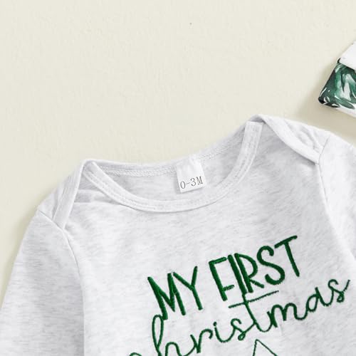 Newborn Baby Boy Outfit First Christmas Tree Print Long Sleeve Romper Jumpsuit and Pants Hat 3Pcs Clothes4