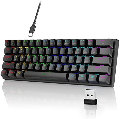 60% Wireless Mechanical Keyboard, 2.4G/Type-C/Bluetooth Keyboard with RGB Backlit, Clicky Blue Switch, 61 Keys Mini Office Wired Gaming Keyboard for iPad Mac Windows Xbox Gamer, Easy to Carry on Trip