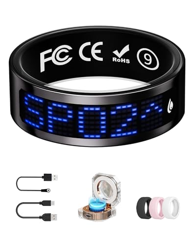 Image of Smart Ring for Women & Men with Display, Health Ring with Heart Rate, Sleep Monitor, IP68 Waterproof Fitness Ring, Fitness Tracker Ring, No APP Fee for iPhone and Android (Black, 9#)