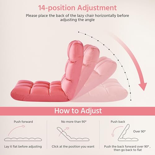 Image of Yaheetech Adjustable Floor Chair with Back Support, Foldable Thick Padded Seat for Meditation&Gaming on Floor, Space Saving Lazy Lounger for Bedroom Dorm, Pink, 2pcs