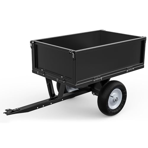 YITAMOTOR Heavy Duty 10 Cubic Feet Steel Tow Behind Dump Cart for Lawn Tractor 500lbs Capacity Black Garden Trailer, Pull Behind Utility Dump Trailer for Lawn Mower & Yard Work