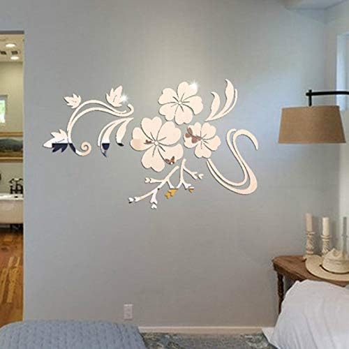 3dステレオミラーウォールステッカーハイビスカスシルバー 送料込