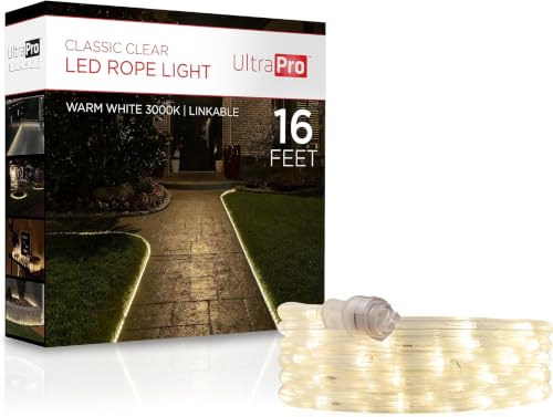 Image of UltraPro LED Rope Lights, 16ft Classic Clear Rope, Warm White Light 3000K, Indoor /Outdoor, Flexible, Linkable, Durable, Rope-Lights Outdoor, 54503 (Pack of 12)