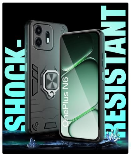 Image of WOW IMAGINE Shock Proof Back Case Mobile Cover for 1+ OnePlus N6 5G | Back Cover Case (Tough Armor | Hybrid PC + TPU | Ring Holder & in-Built Kickstand | Black)