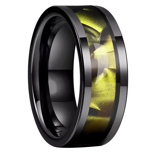 Synthetic Yellow Topaz Ring Black Stainless Steel Citrine Wedding Band Sizes 6-13 Unisex