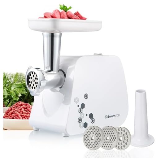 Sunmile Electric Meat Grinder and Sausage Maker - 1HP 1000W Max - Stainless Steel Cutting Blade and 3 Grinding Plates,1 Big Sausage Staff Maker, White