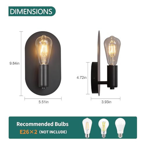 Image of BBLLWJ Modern Wall Sconces Set of Two Mid-Century Sconces Wall Lighting 6W Stainless Steel Oval Decor Black Wall Lamps for Bedrooms Living Room Bathroom Corridor