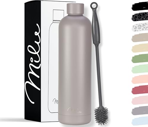 Milu Thermosflasche 1L Isolierte Edelstahl Thermo Trinkflasche Thermoskanne Auslaufsichere Isolierflasche doppelwandig - Kohlensäure geeignet – inkl. Reinigungsbürste (Taupe Grau, 1000ml)