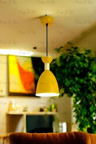Image of Prop It Up Modern Pendant Light, Bell-Shaped Yellow Shade, Adjustable Height, Ceiling Mount, Without Bulb