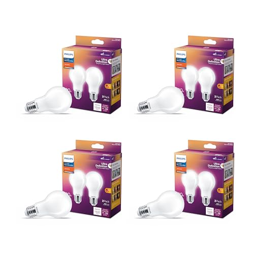 PHILIPS LED 100W A19 8-Pack Ultra Definition (2700K) 1500 Lumen (11.5W = 100W) Dimmable Frosted Flicker-Free Light Bulbs