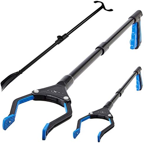 Luxet 3 Pack UPDATED Foldable 32 Inch & 19 Inch Steel Reacher Grabber Pickup Tool and Strong Sturdy Shoehorn Dressing Aid Stick For Elderly and Seniors Made With Strong Steel Great Hip Replacement Kit