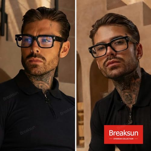 Image of Breaksun Rectangle Glasses for Men Women Square Blue Light Glasses Thick Frame Black Eyeglasses
