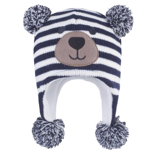 Baby Winter Hat Cute Bear Earflap Beanie Warm Fleece Lining Knit Cap Windproof Ear Protection Cap for Kids Age 0-3